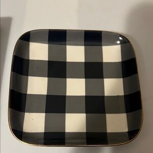 Draper James Nassau Navy Blue White Gingham Trinket Tray::Gold Accent::NIB::